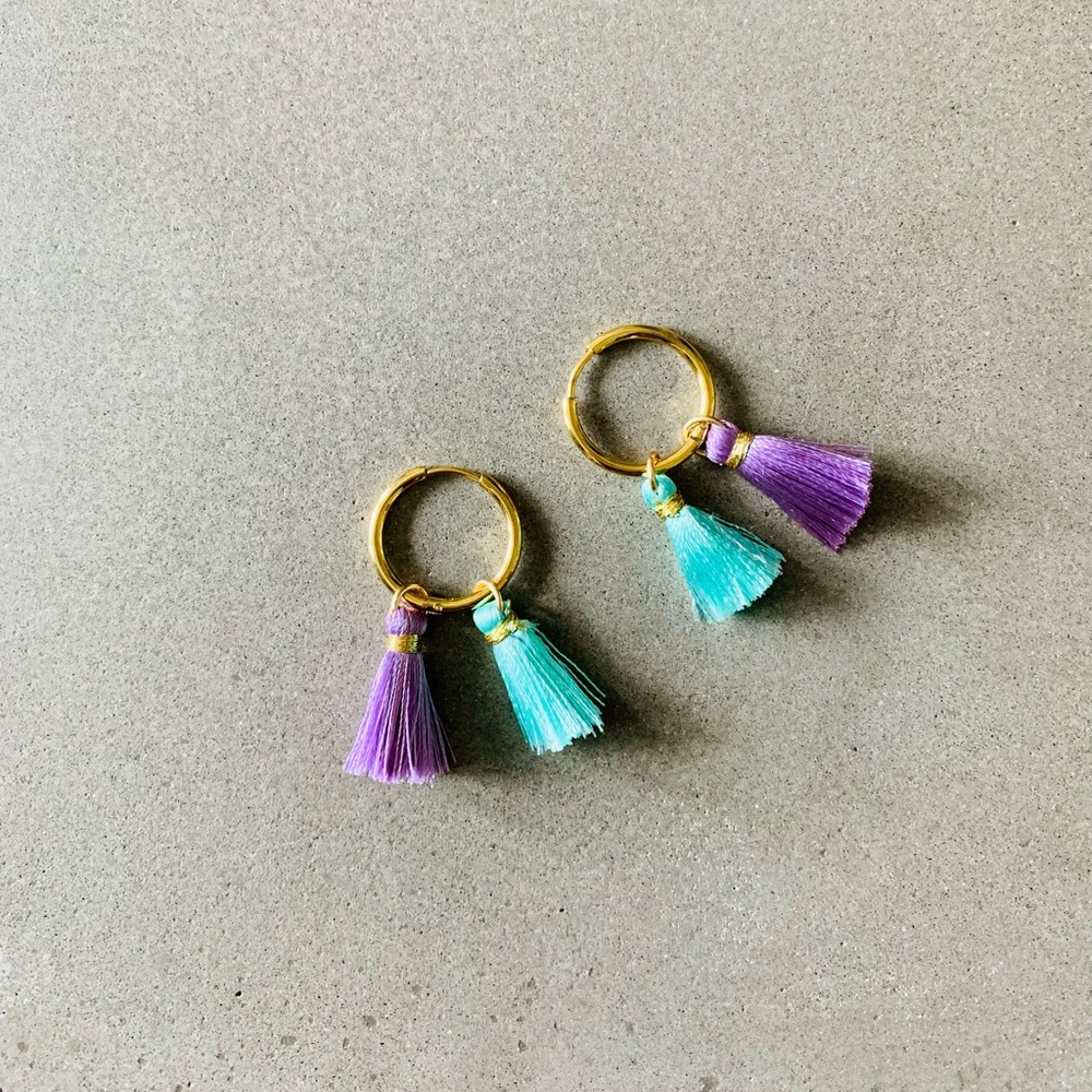 Fringe Tassel Earrings - lavender and mint